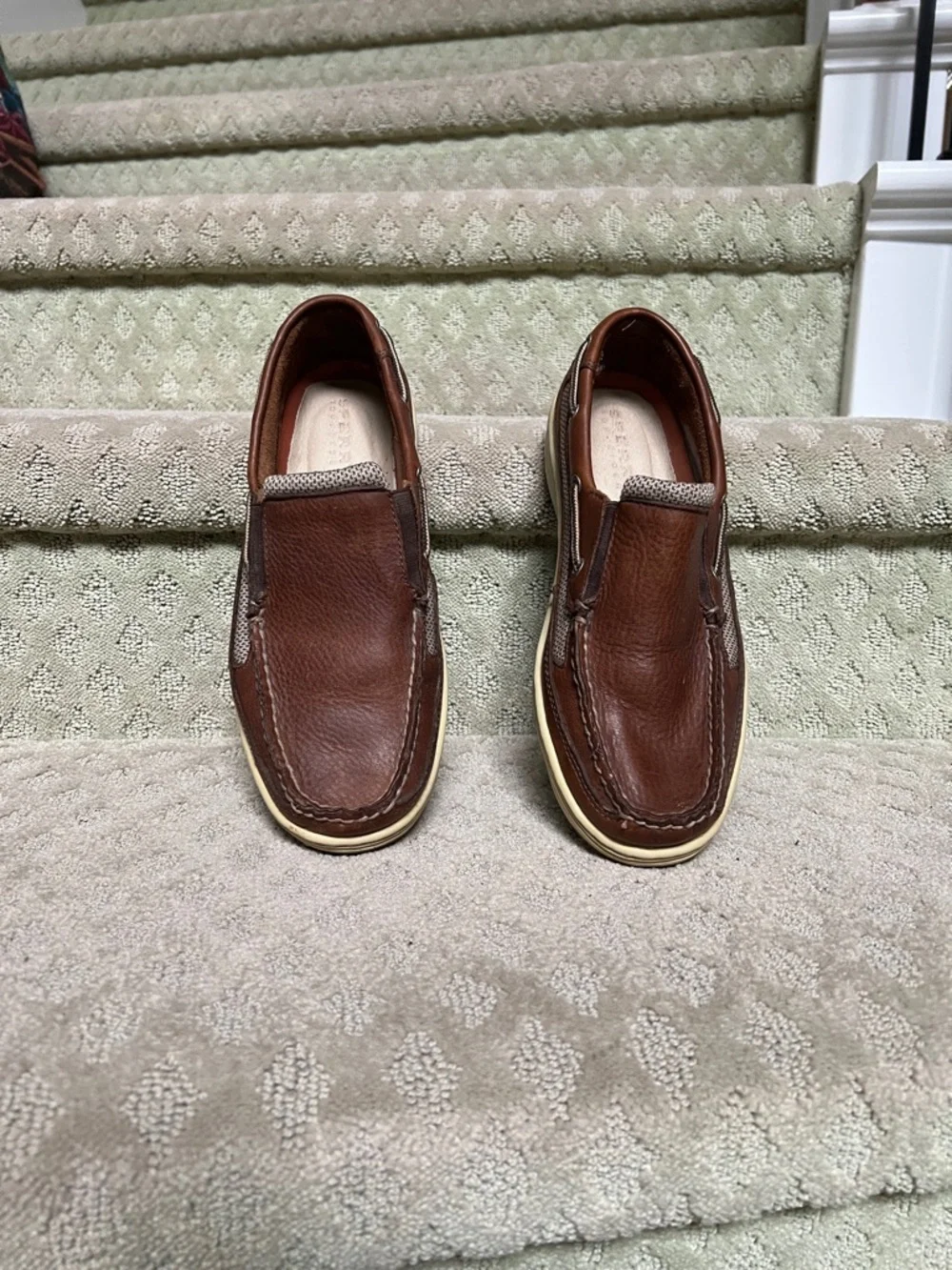 Sperry Chestnut Leather Slip-On Boat Shoes with Cream Sole - Picture 4 of 6